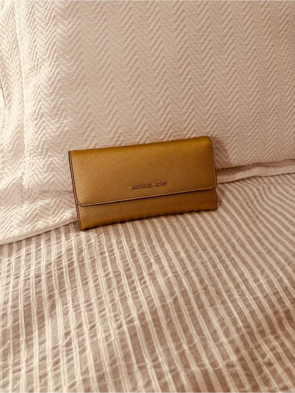 Michael Kors Metallic Gold Saffiano Clutch Wallet